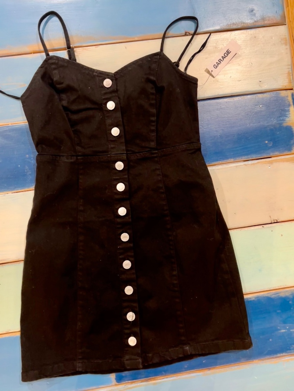 Garage Denim Black Button Front Mini Dress Women’s XS NWT